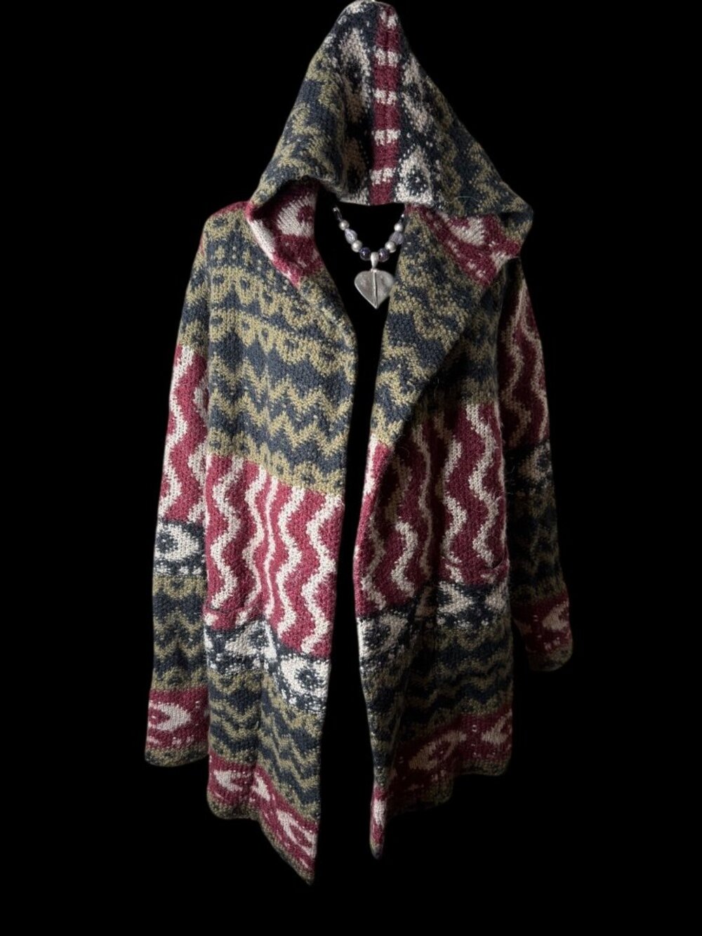 Vtg Y2k Abercrombie & Fitch Hooded Cardigan Wool Blend Shaw Sweater Aztec Small